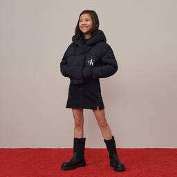 كالفين كلاين Jeans-جاكيت بافر هودي لون أسود للبنات | Childrensalon Outlet