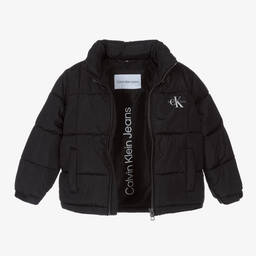كالفين كلاين Jeans-جاكيت بافر هودي لون أسود للبنات | Childrensalon Outlet