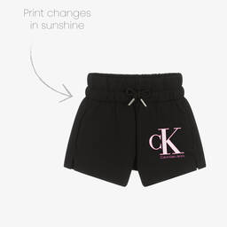 Calvin Klein Jeans-Girls Black Monogram Logo Shorts | Childrensalon Outlet