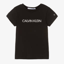 Calvin Klein Jeans-تيشيرت قطن عضوي لون أسود للبنات | Childrensalon Outlet