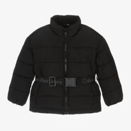 Calvin Klein-Girls Black Padded Belt Jacket | Childrensalon Outlet