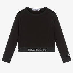 Calvin Klein-Girls Black Ribbed Jersey Top | Childrensalon Outlet
