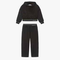 Calvin Klein-بدلة رياضية جيرسي لون أسود لامع للبنات | Childrensalon Outlet