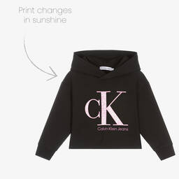 Calvin Klein Jeans-Girls Black Sun Reveal Logo Hoodie | Childrensalon Outlet