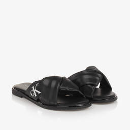 Calvin Klein-Girls Black Twisted Sandals | Childrensalon Outlet