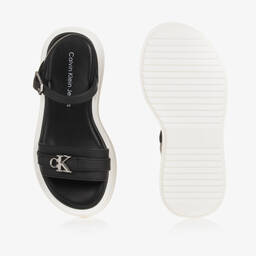 كالفين كلاين-صندل بلاتفورم جلد صناعي لون أسود وأبيض للبنات | Childrensalon Outlet