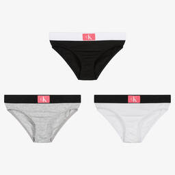Calvin Klein-Черные, белые и серые трусики (3шт.) | Childrensalon Outlet