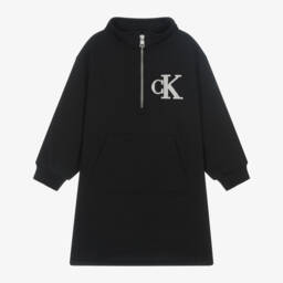 Calvin Klein-Girls Black Zip Neck Sweat Dress | Childrensalon Outlet