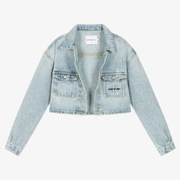 Calvin Klein Jeans-Girls Blue Cropped Denim Jacket | Childrensalon Outlet