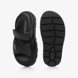 كالفين كلاين-صنادل سوداء سميكة للبنات من الجلد الصناعي | Childrensalon Outlet