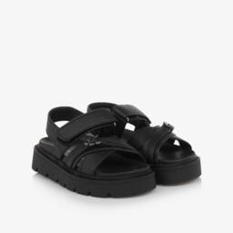 كالفين كلاين-صنادل سوداء سميكة للبنات من الجلد الصناعي | Childrensalon Outlet