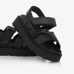 كالفين كلاين-صنادل سوداء سميكة للبنات من الجلد الصناعي | Childrensalon Outlet