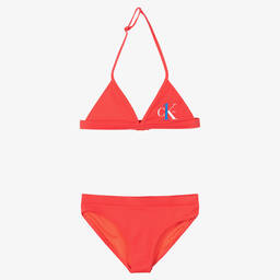 كالفين كلاين-Girls Coral Red Logo Bikini | Childrensalon Outlet