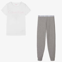 Calvin Klein-Бело-серая хлопковая пижама для девочек | Childrensalon Outlet
