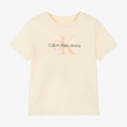 Calvin Klein-Girls Cream Logo Cotton Top | Childrensalon Outlet
