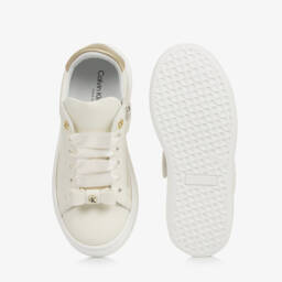 Calvin Klein-Girls Creamy Faux Leather Sneakers | Childrensalon Outlet