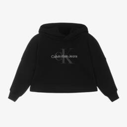 Calvin Klein-Girls Cropped Black Hoodie | Childrensalon Outlet