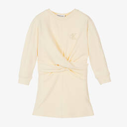 Calvin Klein-Girls Deep Ivory Cotton Twist Dress | Childrensalon Outlet