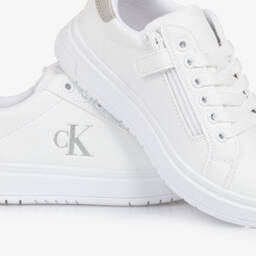 Calvin Klein-Girls Glittery White Faux Trainers | Childrensalon Outlet