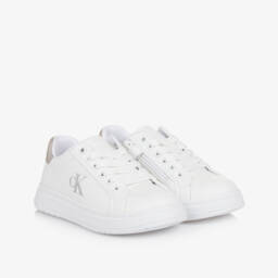 Calvin Klein-Girls Glittery White Faux Trainers | Childrensalon Outlet
