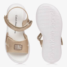 Calvin Klein Джинсы-Золотистые сандалии на липучке с блестками | Childrensalon Outlet