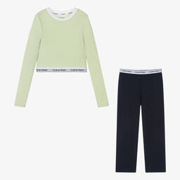 Calvin Klein-بيجاما قطن جيرسي لون أخضر وكحلي للبنات | Childrensalon Outlet