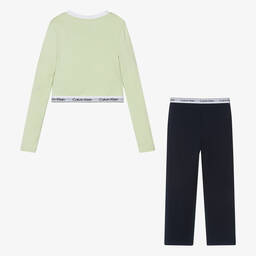 Calvin Klein-بيجاما قطن جيرسي لون أخضر وكحلي للبنات | Childrensalon Outlet
