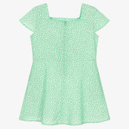 Calvin Klein Jeans-Girls Green Cotton Flower Print Dress | Childrensalon Outlet