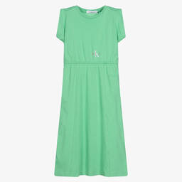 Calvin Klein Jeans-Girls Green Cotton Jersey Midi Dress | Childrensalon Outlet