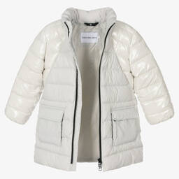 Calvin Klein Jeans-Girls Grey Belted Puffer Coat | Childrensalon Outlet