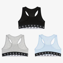 Calvin Klein-Girls Grey & Black Bralettes (3 Pack) | Childrensalon Outlet