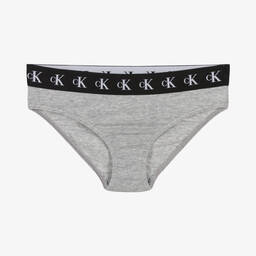 Calvin Klein-Girls Grey & Blue Cotton Knickers (2 Pack) | Childrensalon Outlet