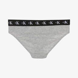 Calvin Klein-Girls Grey & Blue Cotton Knickers (2 Pack) | Childrensalon Outlet