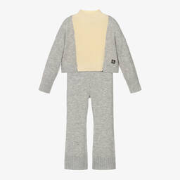 Calvin Klein-طقم بنطلون أكريليك محبوك لون رمادي وعاجي للبنات | Childrensalon Outlet