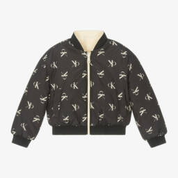 Calvin Klein-Girls Ivory & Black Reversible Bomber | Childrensalon Outlet