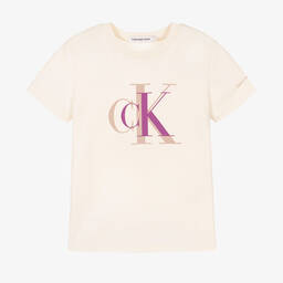 Calvin Klein Джинсы-Кремовая хлопковая футболка CK | Childrensalon Outlet
