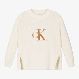 Calvin Klein-Girls Ivory Cotton Knit Sweater | Childrensalon Outlet