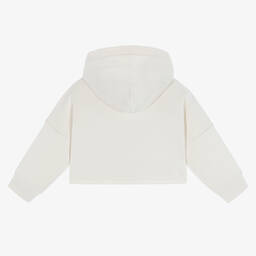 Calvin Klein Jeans-Girls Ivory Crop Logo Hoodie | Childrensalon Outlet