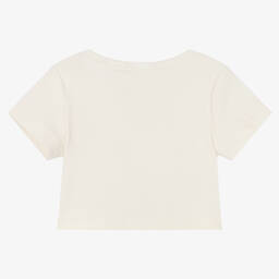Calvin Klein Jeans-Girls Ivory Cropped T-Shirt | Childrensalon Outlet