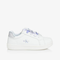 Calvin Klein-Girls Lilac Lace White Sneakers | Childrensalon Outlet