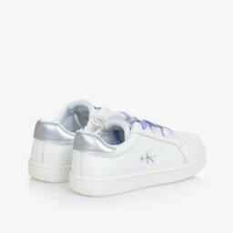 Calvin Klein-Girls Lilac Lace White Sneakers | Childrensalon Outlet