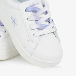 Calvin Klein-Girls Lilac Lace White Sneakers | Childrensalon Outlet