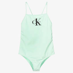 Calvin Klein Girls Logo Green Swimsuit Childrensalon Outlet