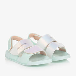 Calvin Klein- Girls Pale Green Faux Leather Sandals | Childrensalon Outlet