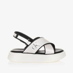 Calvin Klein-Girls Pearlescent White Velcro Sandals | Childrensalon Outlet
