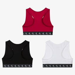 Calvin Klein-Girls Pink & Black Cotton Bralettes (3 Pack) | Childrensalon Outlet