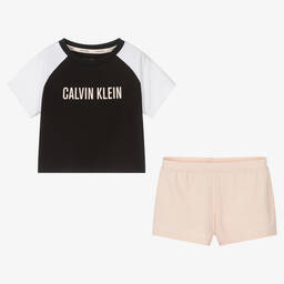 Calvin Klein-Girls Pink & Black Pyjamas | Childrensalon Outlet