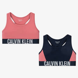 Calvin Klein-Girls Pink & Blue Cotton Bra Tops (2 Pack) | Childrensalon Outlet