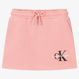 Calvin Klein Jeans-Girls Pink Cotton Logo Skirt | Childrensalon Outlet