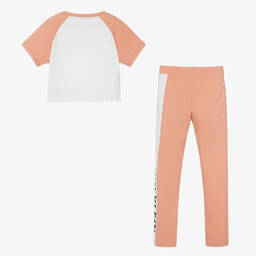 كالفين كلاين-بيجاما قطن جيرسي لون زهري وأبيض للبنات | Childrensalon Outlet